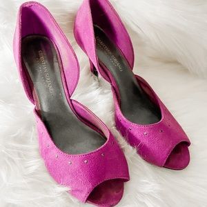Fuschia suede heels with studs